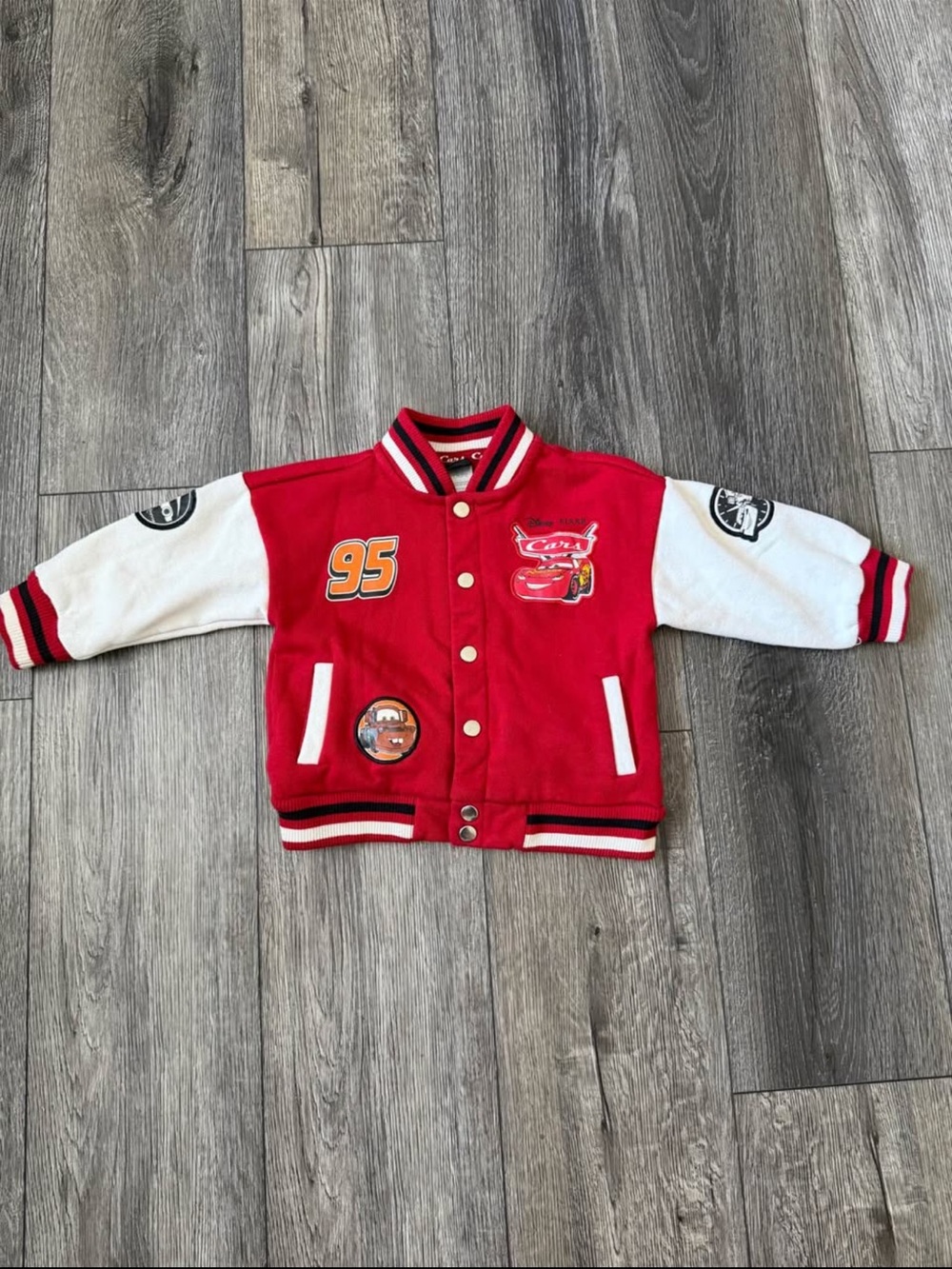 Disney Pixar Cars Red & White Kids Varsity Jacket 2T